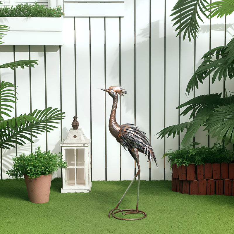 Heron Garden Statue Metal Standing Ornament with Stakes for Patio or Pond by Outsunny
