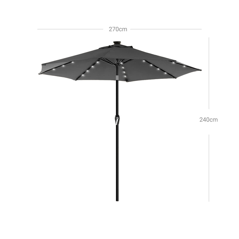 Parasol with Solar LED Lights & Tilt Mechanism 2.7m Beige by SONGMICS Songmics