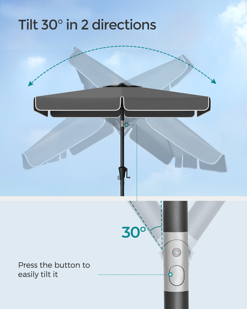 Small Garden Parasol Rectangular 2x1.5m Grey Steel Pole UPF50+ Sun Protection by SONGMICS Songmics