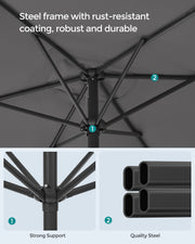 Small Garden Parasol Rectangular 2x1.5m Grey Steel Pole UPF50+ Sun Protection by SONGMICS Songmics