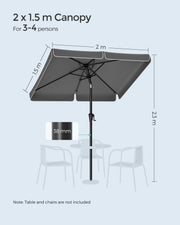Small Garden Parasol Rectangular 2x1.5m Grey Steel Pole UPF50+ Sun Protection by SONGMICS Songmics