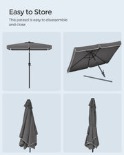 Small Garden Parasol Rectangular 2x1.5m Grey Steel Pole UPF50+ Sun Protection by SONGMICS Songmics