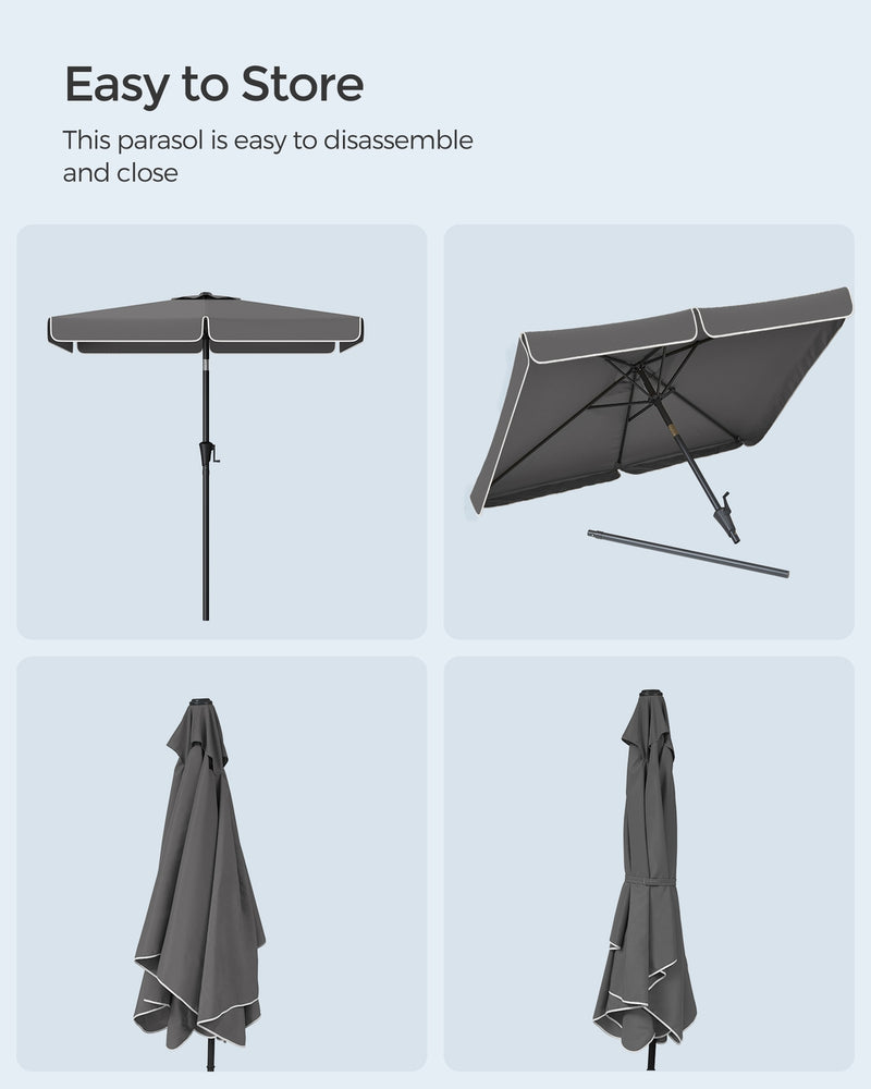 Small Garden Parasol Rectangular 2x1.5m Grey Steel Pole UPF50+ Sun Protection by SONGMICS Songmics