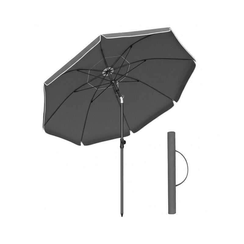 Grey Beach Parasol with Adjustable UPF 50+ Canopy Fibreglass Ribs & Carry Bag by SONGMICS Songmics