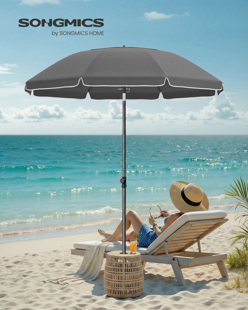 Grey Beach Parasol with Adjustable UPF 50+ Canopy Fibreglass Ribs & Carry Bag by SONGMICS Songmics
