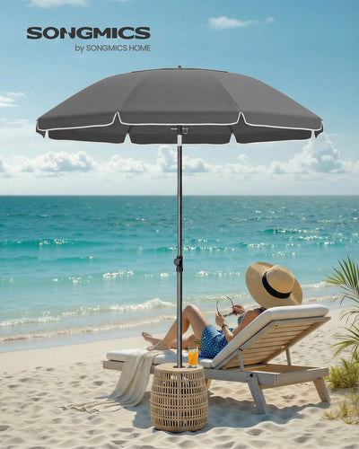 Grey Beach Parasol with Adjustable UPF 50+ Canopy Fibreglass Ribs & Carry Bag by SONGMICS Songmics