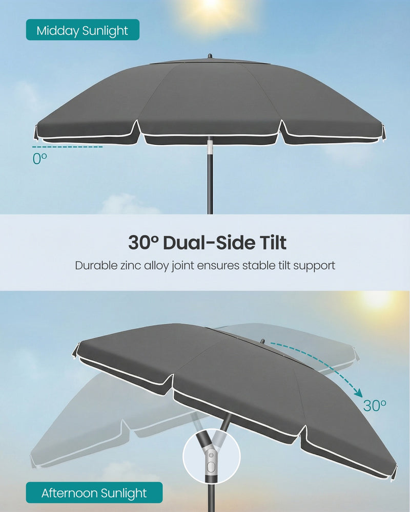 Grey Beach Parasol with Adjustable UPF 50+ Canopy Fibreglass Ribs & Carry Bag by SONGMICS Songmics