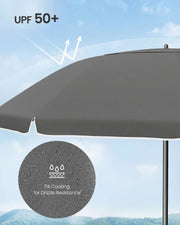 Grey Beach Parasol with Adjustable UPF 50+ Canopy Fibreglass Ribs & Carry Bag by SONGMICS Songmics