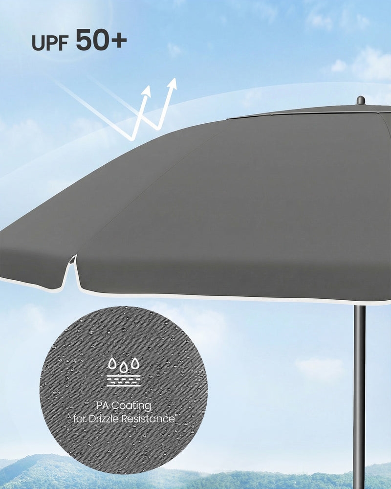 Grey Beach Parasol with Adjustable UPF 50+ Canopy Fibreglass Ribs & Carry Bag by SONGMICS Songmics