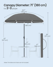 Grey Beach Parasol with Adjustable UPF 50+ Canopy Fibreglass Ribs & Carry Bag by SONGMICS Songmics