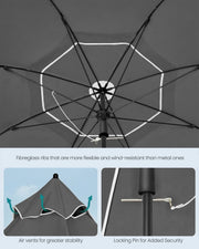 Grey Beach Parasol with Adjustable UPF 50+ Canopy Fibreglass Ribs & Carry Bag by SONGMICS Songmics