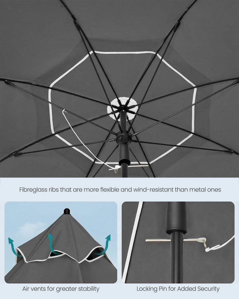 Grey Beach Parasol with Adjustable UPF 50+ Canopy Fibreglass Ribs & Carry Bag by SONGMICS Songmics