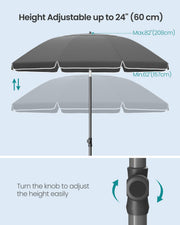 Grey Beach Parasol with Adjustable UPF 50+ Canopy Fibreglass Ribs & Carry Bag by SONGMICS Songmics