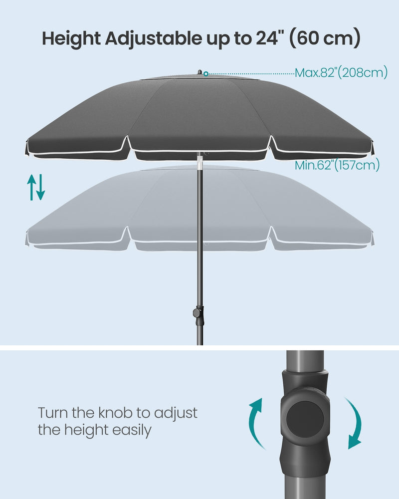 Grey Beach Parasol with Adjustable UPF 50+ Canopy Fibreglass Ribs & Carry Bag by SONGMICS Songmics