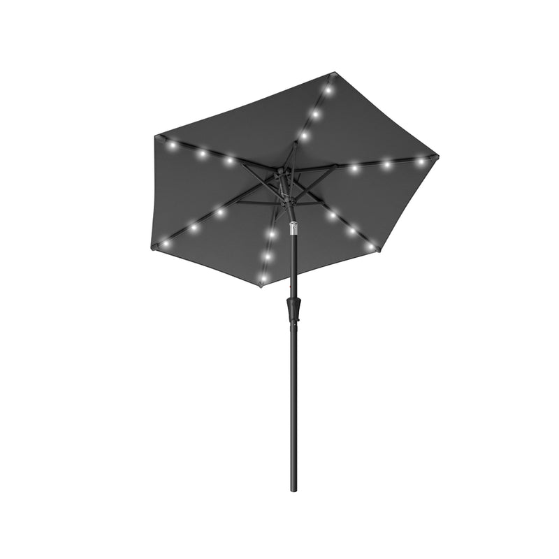 2m Grey Garden Parasol With Solar LED Lights Steel Frame & UPF50+ Tilting Shade by SONGMICS