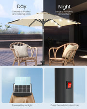 2m Garden Parasol with Solar LED Lights & Tilt Function UPF50+  Beige by Songmics Songmics