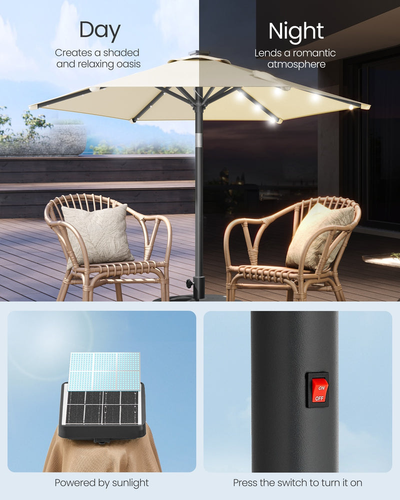 2m Garden Parasol with Solar LED Lights & Tilt Function UPF50+  Beige by Songmics Songmics