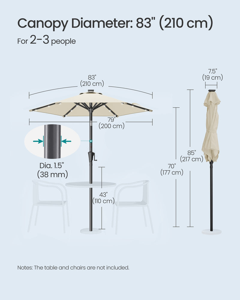2m Garden Parasol with Solar LED Lights & Tilt Function UPF50+  Beige by Songmics Songmics