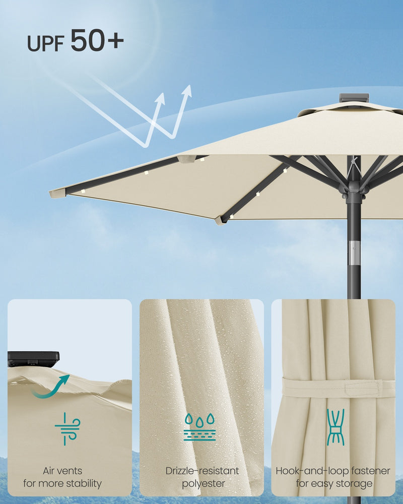 2m Garden Parasol with Solar LED Lights & Tilt Function UPF50+  Beige by Songmics Songmics