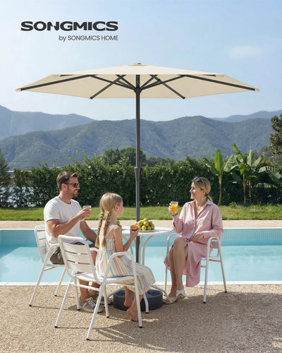 Beige Garden Parasol With Adjustable UPF50+ Tilting Canopy & Crank Handle by SONGMICS Songmics