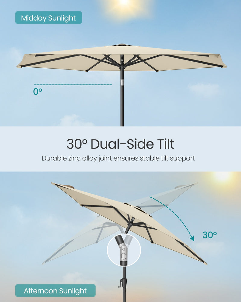 Beige Garden Parasol With Adjustable UPF50+ Tilting Canopy & Crank Handle by SONGMICS Songmics
