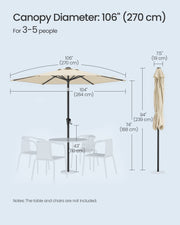 Beige Garden Parasol With Adjustable UPF50+ Tilting Canopy & Crank Handle by SONGMICS Songmics