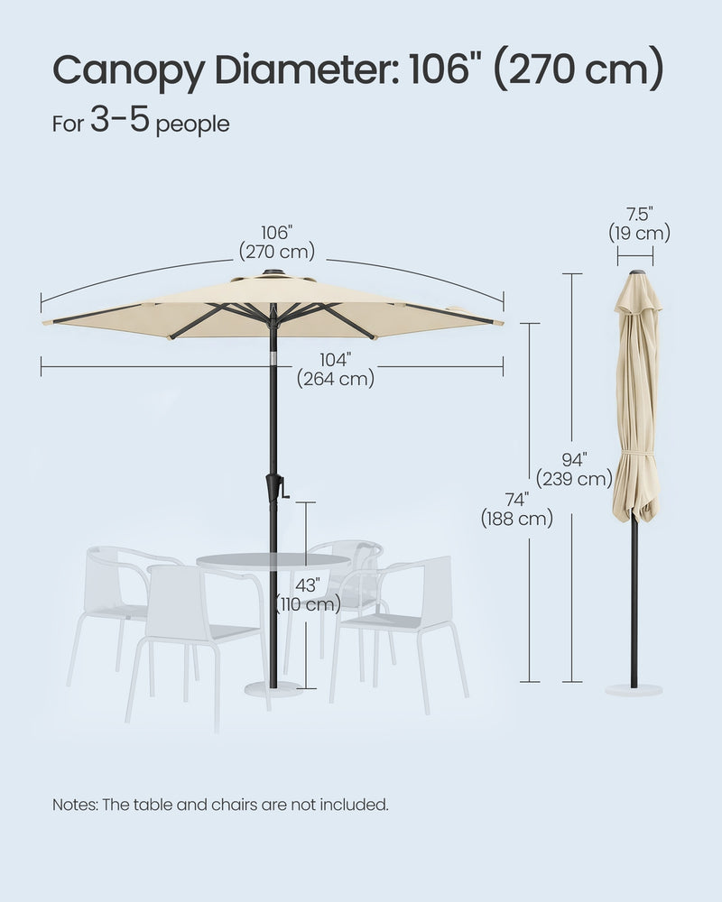 Beige Garden Parasol With Adjustable UPF50+ Tilting Canopy & Crank Handle by SONGMICS Songmics