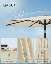 Beige Garden Parasol With Adjustable UPF50+ Tilting Canopy & Crank Handle by SONGMICS Songmics