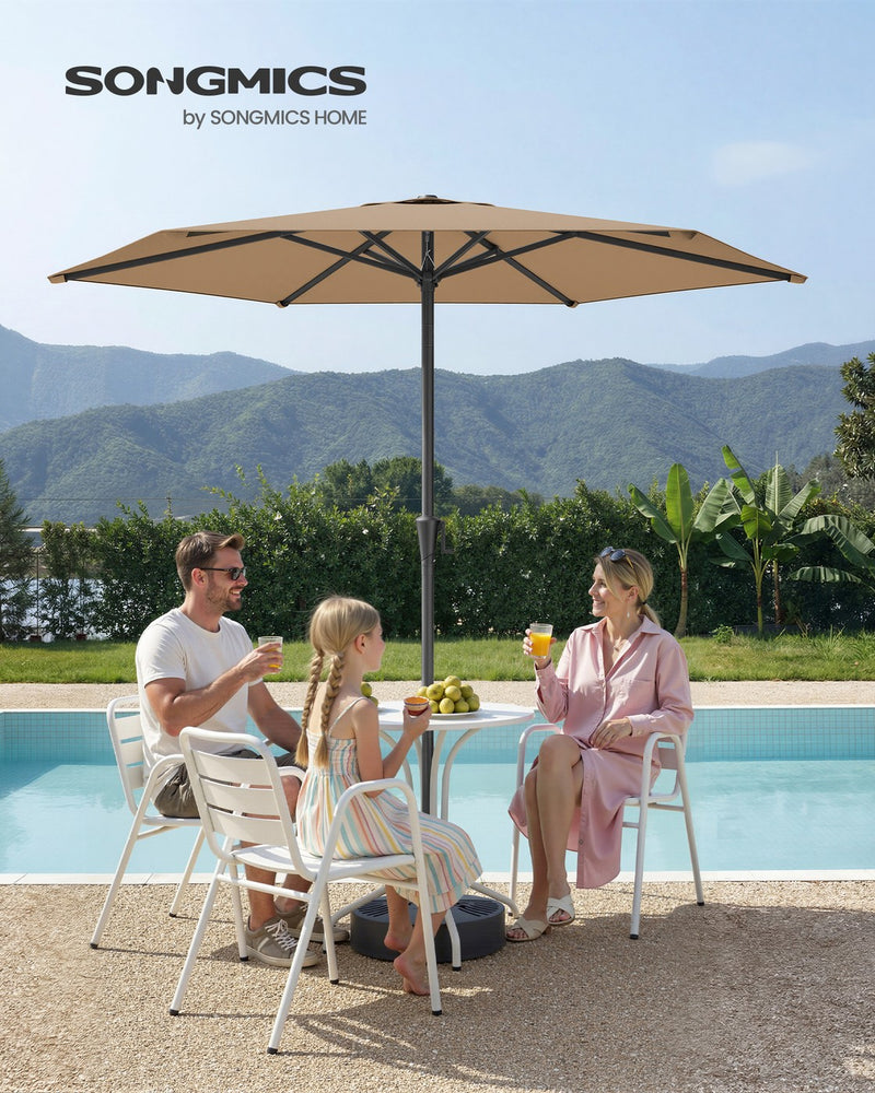 Taupe Garden Parasol UPF50+ Polyester Tilting Canopy With Crank Handle by SONGMICS Songmics