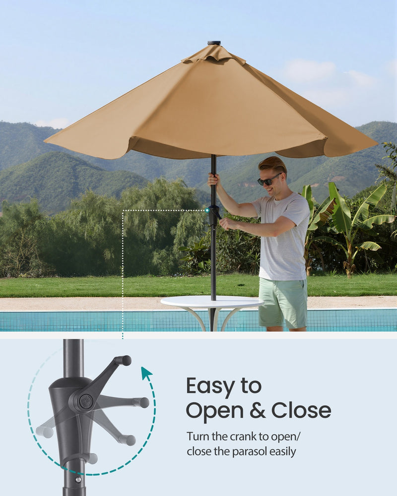 Taupe Garden Parasol UPF50+ Polyester Tilting Canopy With Crank Handle by SONGMICS Songmics