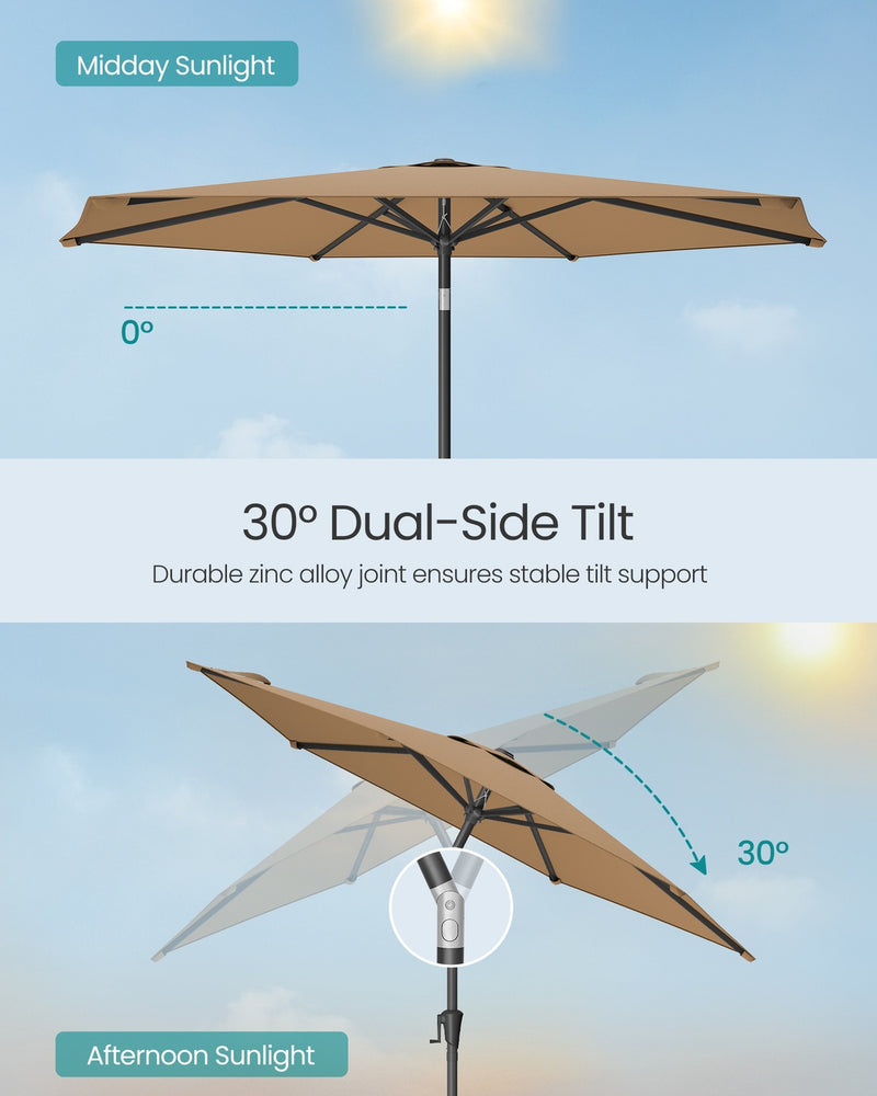 Taupe Garden Parasol UPF50+ Polyester Tilting Canopy With Crank Handle by SONGMICS Songmics