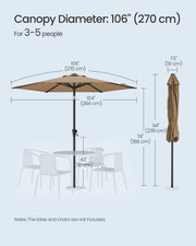 Taupe Garden Parasol UPF50+ Polyester Tilting Canopy With Crank Handle by SONGMICS Songmics