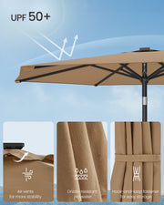Taupe Garden Parasol UPF50+ Polyester Tilting Canopy With Crank Handle by SONGMICS Songmics
