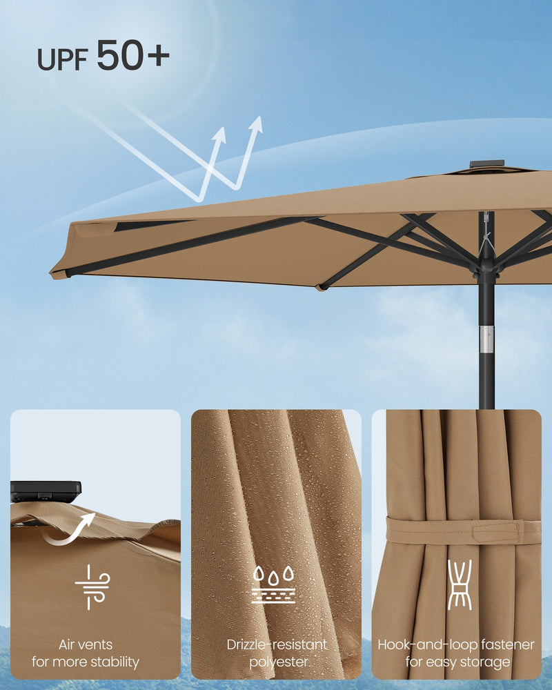 Taupe Garden Parasol UPF50+ Polyester Tilting Canopy With Crank Handle by SONGMICS Songmics