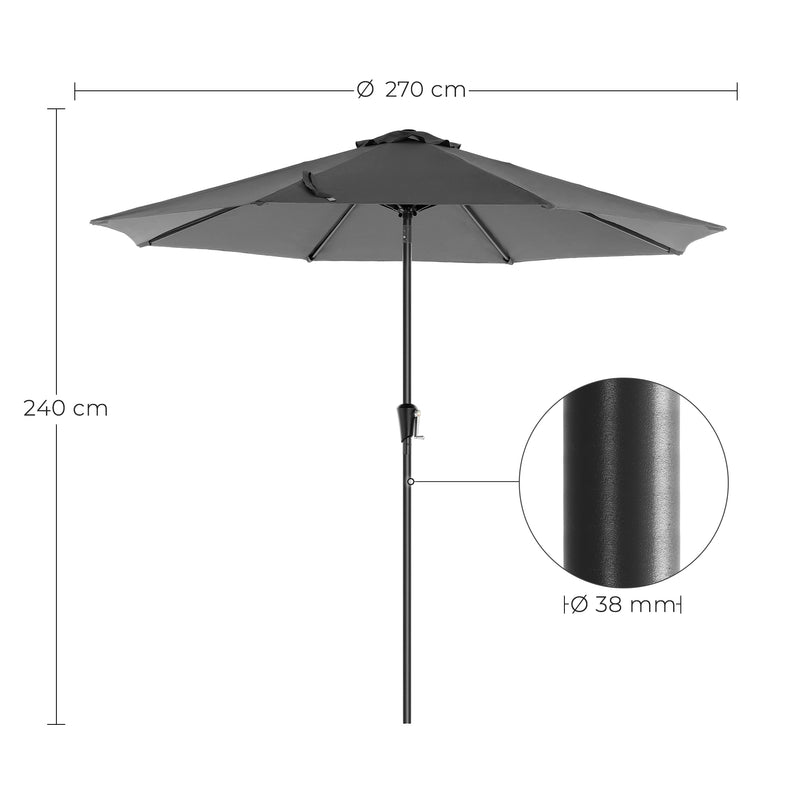 Grey Garden Umbrella With Tilting UPF50+ Canopy by SONGMICS Songmics