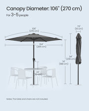 Grey Garden Umbrella With Tilting UPF50+ Canopy by SONGMICS Songmics