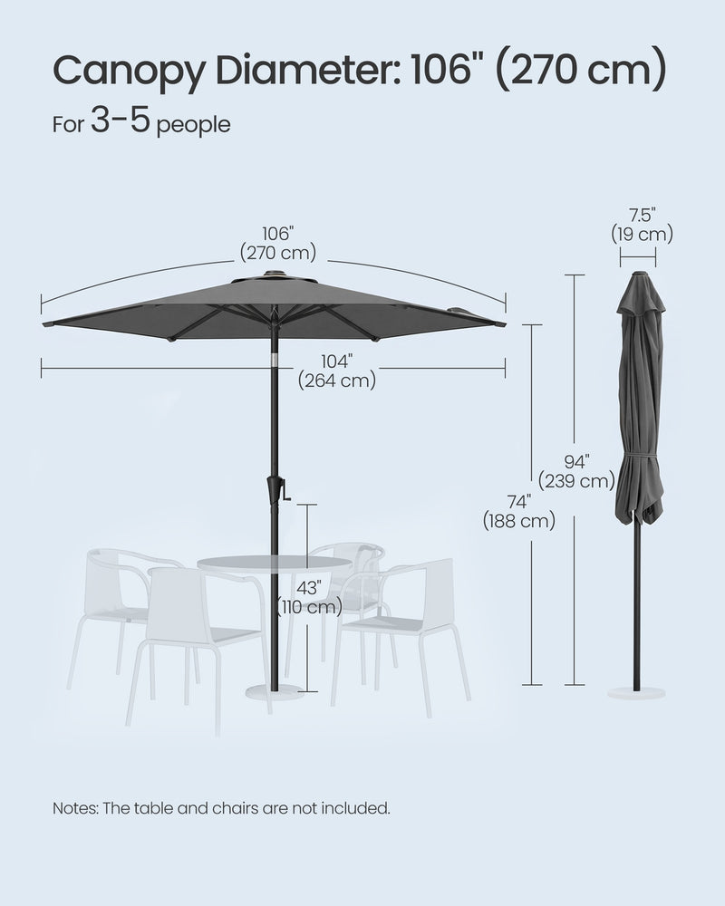 Grey Garden Umbrella With Tilting UPF50+ Canopy by SONGMICS Songmics