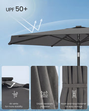 Grey Garden Umbrella With Tilting UPF50+ Canopy by SONGMICS Songmics