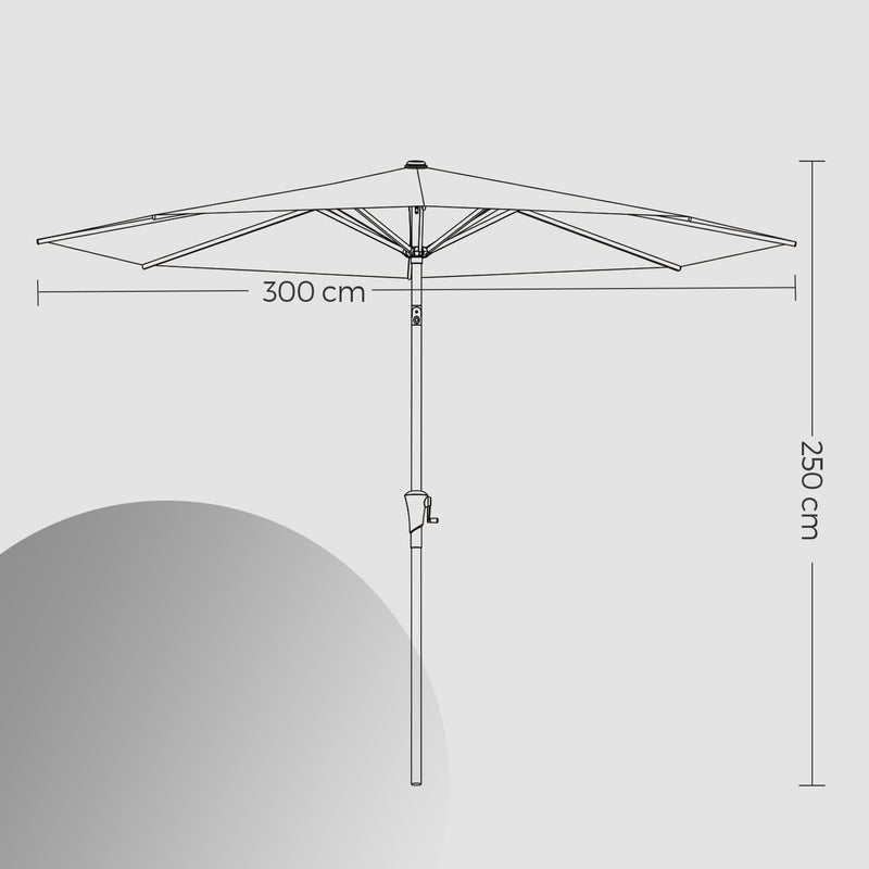 3 Metre Garden Parasol UPF 50 Plus Outdoor Umbrella Sun Shade for Patio by Songmics