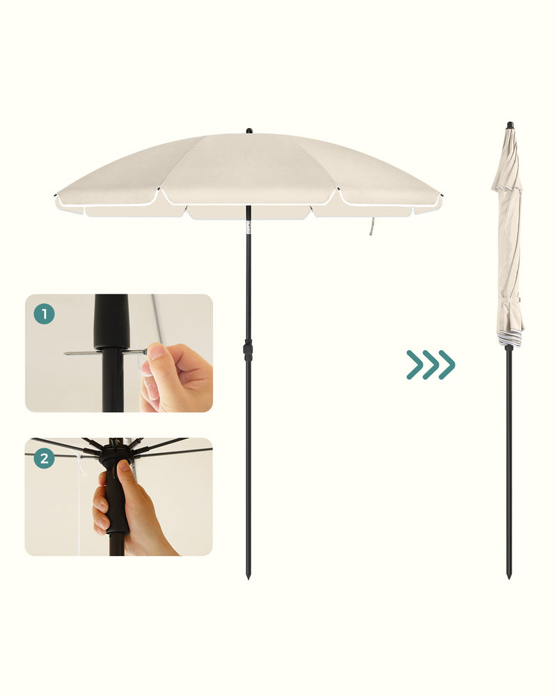 Beige Beach Parasol with UPF 50+ Tilting Canopy 1.8 m by SONGMICS Songmics