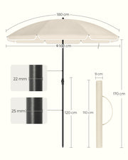 Beige Beach Parasol with UPF 50+ Tilting Canopy 1.8 m by SONGMICS Songmics