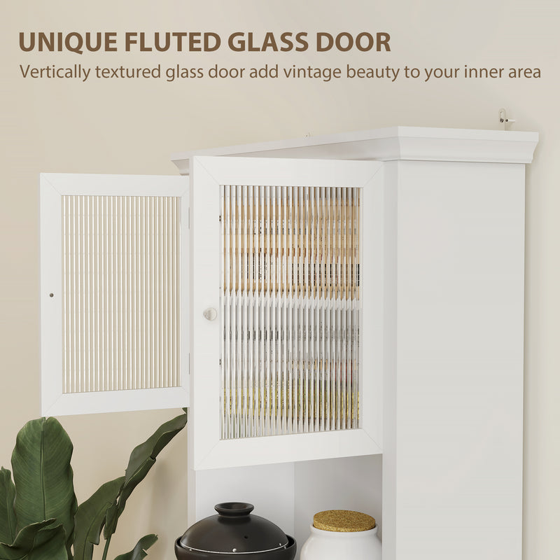 White 4 Door Freestanding Kitchen Cabinet with Drawer Glass Doors and Shelves
