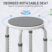 Height Adjustable Swivel Shower Chair With Non Slip Feet For Elderly And Disabled, Grey Homcom