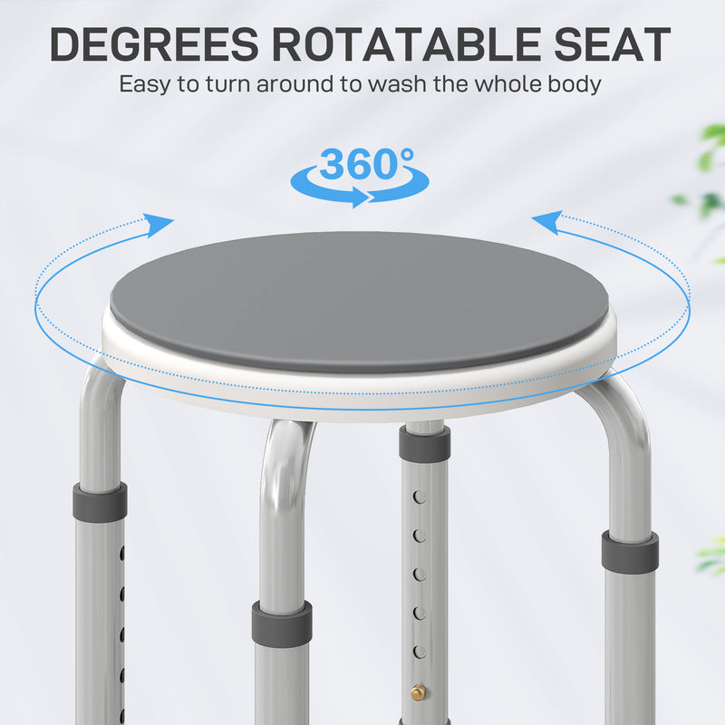 Height Adjustable Swivel Shower Chair With Non Slip Feet For Elderly And Disabled, Grey Homcom