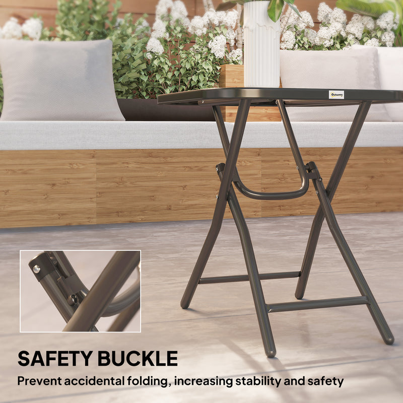 Folding Garden Side Table with Ripple Glass Top for Patios and Balconies Black