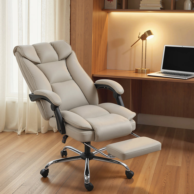 Reclining Office Chair with Footrest for All Day Comfort and Easy Clean Faux Leather Black