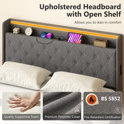 King Size Ottoman Storage Bed Frame with USB Charging and LED Lighting Dark Grey AOSOM