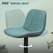 Set of 2 Blue Swivel Bar Stools With Backrest Height Adjustable Linen For Kitchen Island