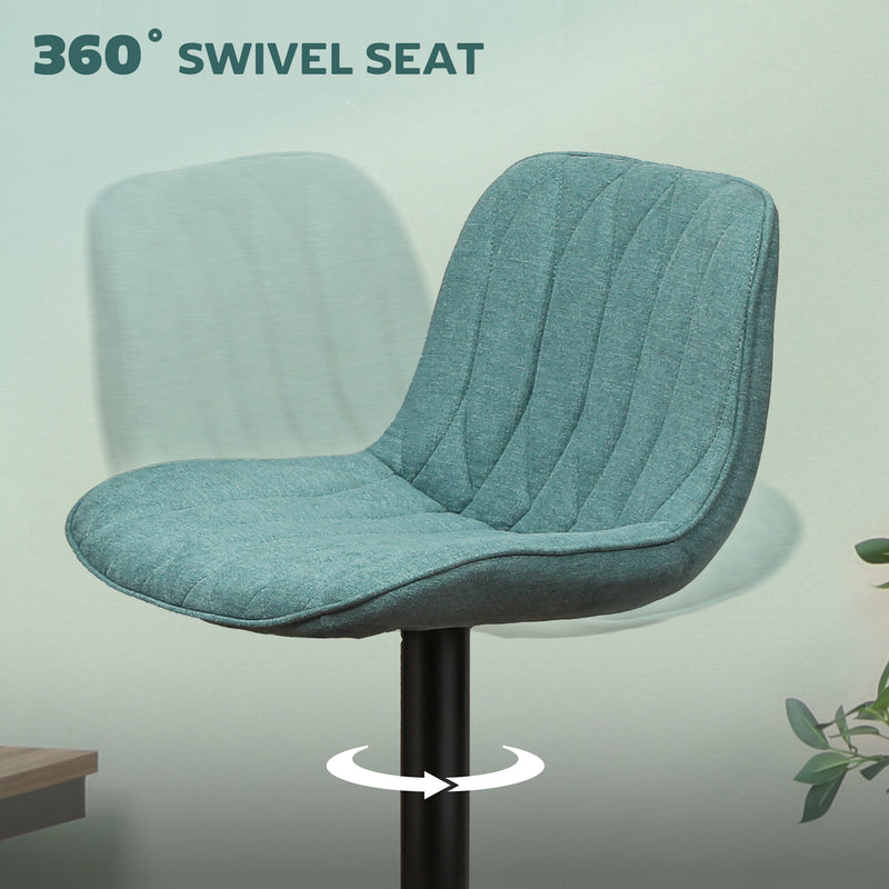 Set of 2 Blue Swivel Bar Stools With Backrest Height Adjustable Linen For Kitchen Island