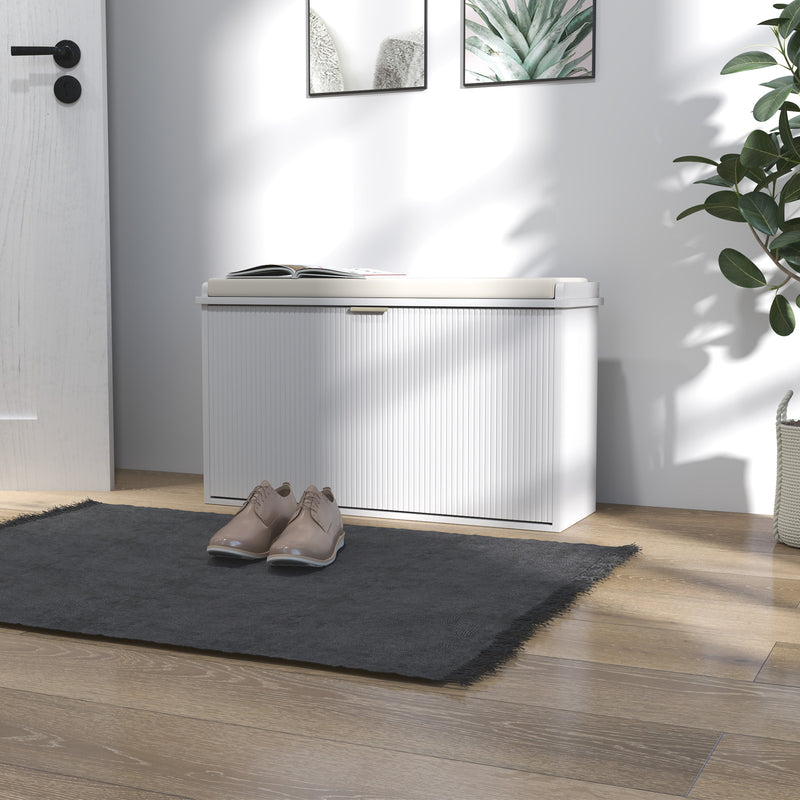 White Shoe Storage Bench with Cushioned Seat and Eight Compartments by HOMCOM